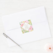 Sticker Carré Élégant Merci Mariage rose floral (Enveloppe)