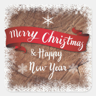 Sticker Carré Elegant Merry Christmas Script White Snowflakes