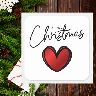Sticker Carré Élégant minimum Noël Red Heart Holiday