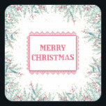 Sticker Carré Élégant Mistletoe Joyeux Script de Noël<br><div class="desc">Orné d'illustrations délicates de faux-pieds,  cet autocollant présente une police de caractères "Joyeux Noël" magnifiquement conçue.</div>