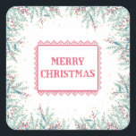 Sticker Carré Élégant Mistletoe Joyeux Script de Noël<br><div class="desc">Orné d'illustrations délicates de faux-pieds,  cet autocollant présente une police de caractères "Joyeux Noël" magnifiquement conçue.</div>