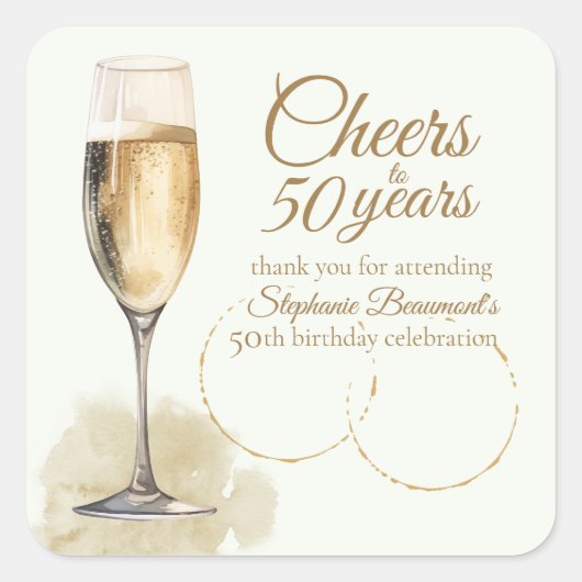 Sticker Carré Elegant Modern Champagne Cheers 50th Birthday (Devant)