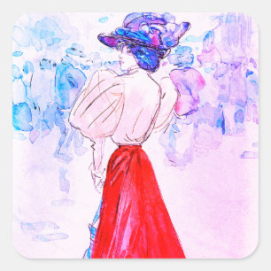 STICKER CARRÉ ÉLÉGANT MODERNE AVEC UNE SKIRT ROUGE PAR HENRY. SO