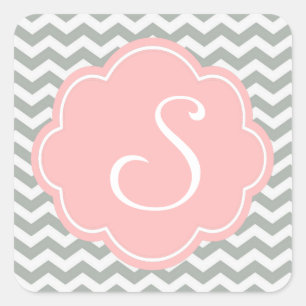Sticker Carré Élégant, moderne et girly, monogramme chevron gris
