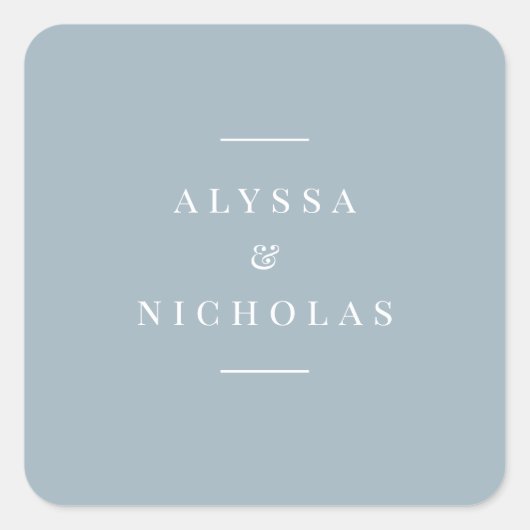 Sticker Carré Élégant Moderne Simple Mariage Dusty Bleu Chic (Devant)
