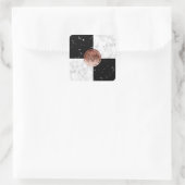 Sticker Carré Elegant monogram rose gold black marble (Sac)