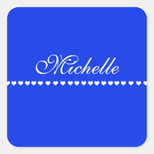 Sticker Carré Élégant Monogramme Coeurs blancs Royal Blue