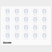 Sticker Carré Élégant Monogramme Dusty Blue Crest Mariage (Feuille)
