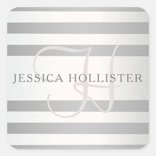 Sticker Carré Élégant Monogramme Faux Gris Argent Gris Gris (Devant)