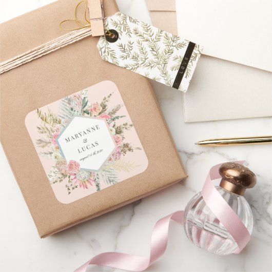 Sticker Carré Élégant monogramme floral bohème (Cadeaux)