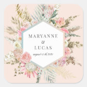 Sticker Carré Élégant monogramme floral bohème (Devant)