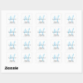 Sticker Carré Élégant Monogramme Moderne Blanc Script Bleu Ciel (Feuille)