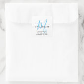 Sticker Carré Élégant Monogramme Moderne Blanc Script Bleu Ciel (Sac)
