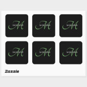 Sticker Carré Élégant Monogramme moderne noir vert Script (Feuille)