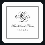 Sticker Carré Élégant Monogramme noir et blanc Script<br><div class="desc">La suite Rosa est dotée d'une police de script très classique,  d'un monogramme à deux lettres et d'une bordure double sur l'invitation. Il s'agit d'une suite simple,  classique,  remplie de pièces individuelles en noir et blanc formel. Ensemble,  la suite est élégante,  intemporelle et chic.</div>
