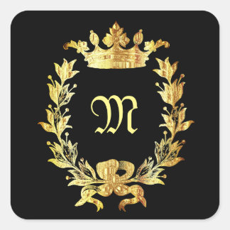 Sticker Carré Élégant monogramme noir et or