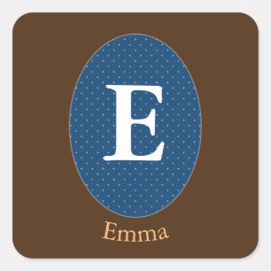 Sticker Carré Élégant Monogramme Personnalisé Bleu