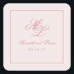 Sticker Carré Élégant Monogramme rose simple<br><div class="desc">La suite Rosa est dotée d'une police de script très classique, d'un monogramme à deux lettres et d'une bordure double sur l'invitation. C'est une suite simple et classique, remplie de pièces individuelles aux couleurs variées de rose, rose, rose poussiéreux, ivoire, crème et rougir. Ensemble, la suite est élégante, intemporelle, romantique...</div>