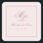 Sticker Carré Élégant Monogramme rose simple<br><div class="desc">La suite Rosa est dotée d'une police de script très classique, d'un monogramme à deux lettres et d'une bordure double sur l'invitation. C'est une suite simple et classique, remplie de pièces individuelles aux couleurs variées de rose, rose, rose poussiéreux, ivoire, crème et rougir. Ensemble, la suite est élégante, intemporelle, romantique...</div>