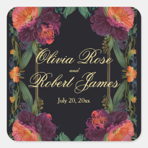 Sticker Carré Élégant moody rose poachy boho floral