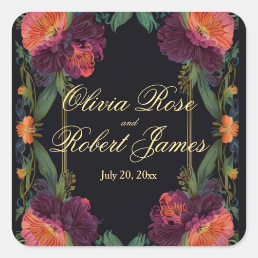 Sticker Carré Élégant moody rose poachy boho floral (Devant)