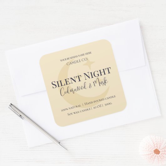 Sticker Carré Elegant Moon & Stars Custom Holiday Candle Label (Enveloppe)