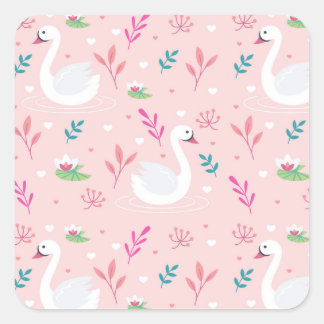 Sticker Carré Élégant Motif de cygne
