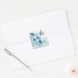 Sticker Carré Élégant motif floral et papillon bleu sur mesure