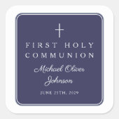 Sticker Carré Elegant Navy Blue Cross Boy First Communion  (Devant)