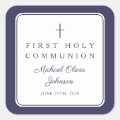 Sticker Carré Elegant Navy Blue Cross Boy First Communion  (Devant)