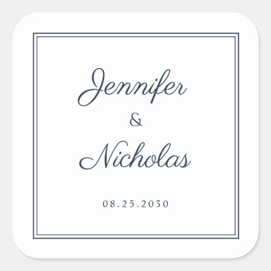 Sticker Carré Elegant Navy Blue Script Wedding (Devant)