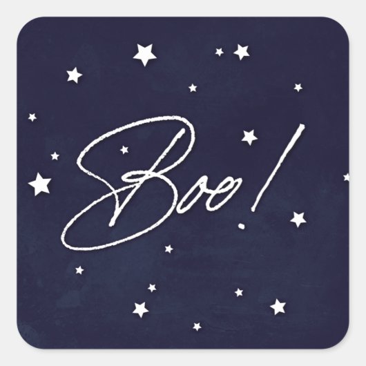 Sticker Carré Elégant Navy+White Scattered Stars Boo ! Halloween (Devant)