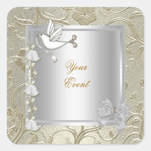 Sticker Carré Élégant N'Importe Quel Événement Gold Silver White (Devant)