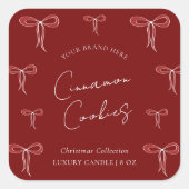 Sticker Carré Élégant Noël Rouge & Blanc Vaches Candle Jar (Devant)