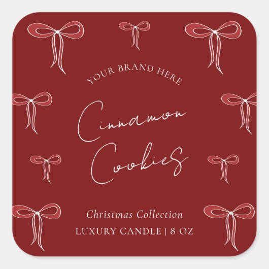 Sticker Carré Élégant Noël Rouge & Blanc Vaches Candle Jar (Devant)