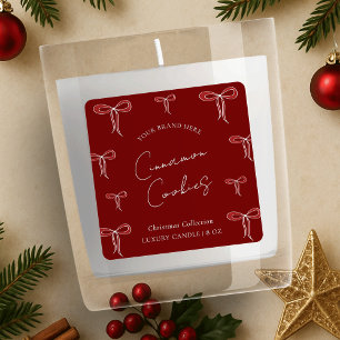 Sticker Carré Élégant Noël Rouge & Blanc Vaches Candle Jar
