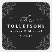 Sticker Carré Elégant Noir & Blanc Mariage Favoriser (Devant)