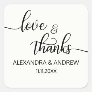 Sticker Carré Élégant noir blanc Script Mariage Amour & Merci