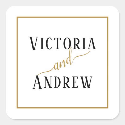 Sticker Carré Élégant noir noir blanc Script Mariage minimal (Devant)