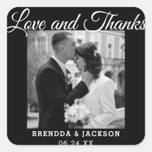 Sticker Carré Élégant noir noir noir Mariage photo Merci
