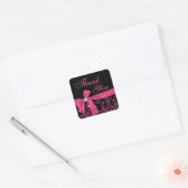 Sticker Carré Elégant noir rose Damask Diamond Bow Merci (Enveloppe)