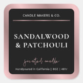 Sticker Carré Élégant noir & Rose Gold Script bougie moderne (Devant)