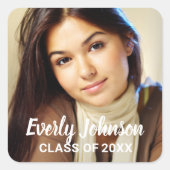 Sticker Carré Élégant Nom de script blanc Photo Graduation (Devant)