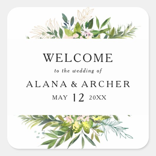 Sticker Carré Elégant Olive Greenery Mariage Accueil (Devant)