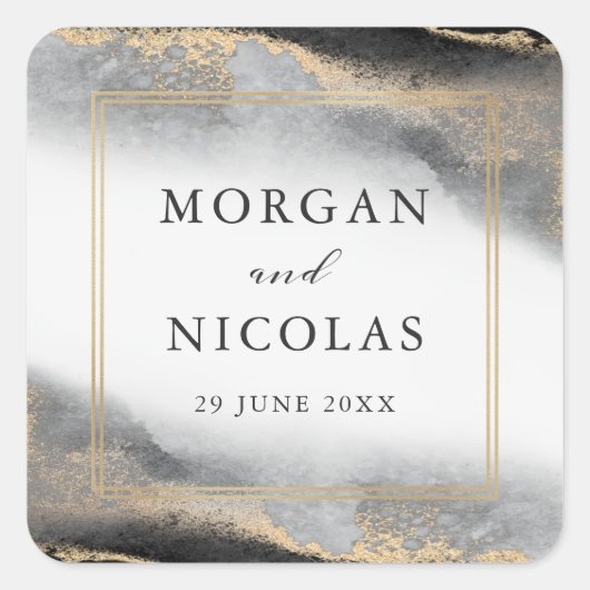 Sticker Carré Élégant Opulence Mariage noir et or (Devant)