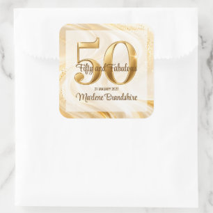Sticker Carré Elégant Or 50 et Anniversaire Fabuleux