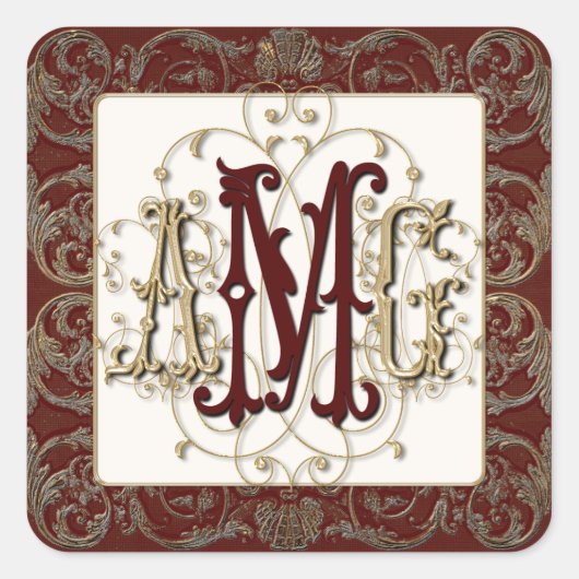 Sticker Carré Élégant or antique Baroque sceaux monogrammes (Devant)
