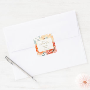 Sticker Carré Élégant or Blush Mariage Floral Merci