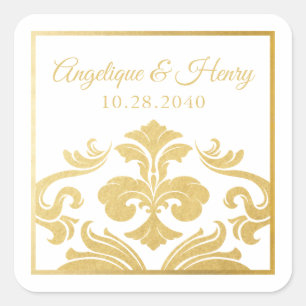 Sticker Carré Élégant or fleur de Lis Mariage