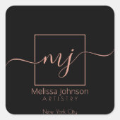 Sticker Carré Elégant or Rose sur noir (Devant)